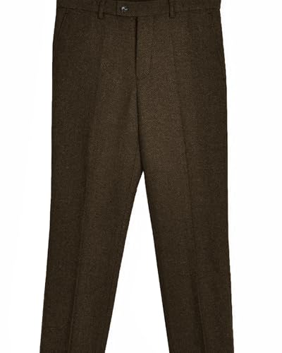 Men's Vintage Herringbone Tweed Suit Pants Slim Fit Thick Wool Flat Front Dress Trousers2