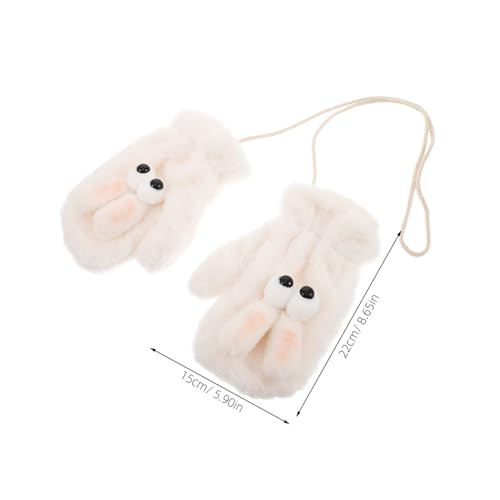 1pair Cute Rabbit Warm Mittens for Women Fluffy Winter Gloves Neck Strap Fleece Lined Hand Warmers for Teens for Cold Weather Activities2