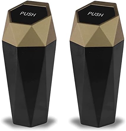 JUSTTOP Car Trash Can with Lid, Diamond Design Small Automatic Portable Trash Can, Easy to Clean, Used in Car Home Office Interior Accessories, 2PCS(Gold)