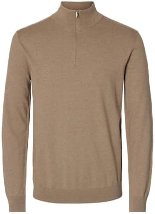 SELECTED MEN Herren Slhberg Ls Half Zip Noos, Savannah Tan, L