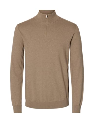 Slhberg Ls Half Zip Noos Savannah Tan L pull fin aux finitions premium