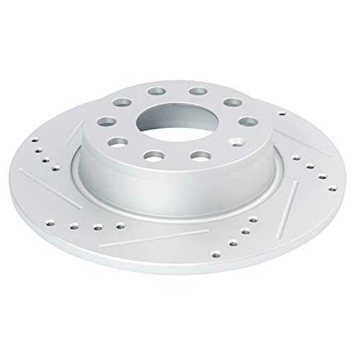 Image of TRQ Performance Rear Brake Pad and Rotor Set Ceramic Drilled Slotted G Coated Rotors Compatible with 2010 Volkswagen Golf 2011 2017 GTI