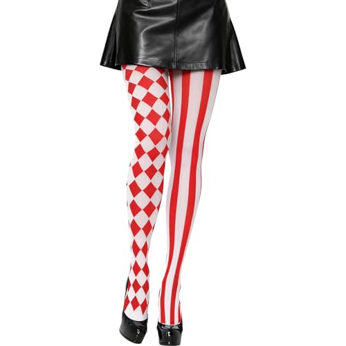 Clown Kostüm Damen,Fasching Zirkus Harlekin Schwarz Weiß Strümpfe Accessoires Pantomime Pierrot Strumpfhose Costume Karneval Clowns Overknee Langstrumpf Kostüme Zubehör Clownshose für Frauen Harlequin