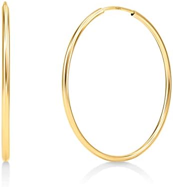 KEZEF 1mm 14k Rose Gold, White Gold & Yellow Gold Hoop Earrings | Endless Hoop Gold Earrings for Women, Girls and Men | Thin Round Hypoallergenic Lightweight Huggies Earrings | 10mm - 30mm Diameter