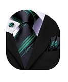 Dubulle Mens Black Green Striped Tie Woven Silk Dress Necktie and Handkerchief Cufflinks Set Wedding Formal Business