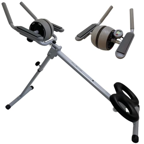 Tone-X dual height adjustable folding abdominal trainer with digital monitor hard challenge core stomach crunch workout and wheel roller