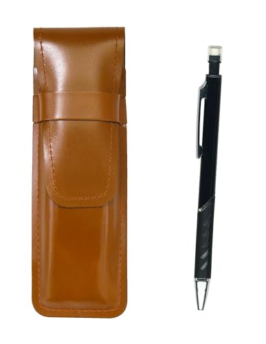タキザワ Slim Cowhide Leather Pencil Case Brown Metal Color Mechanical Pencil Black T23-ASC-SI2067SP-B