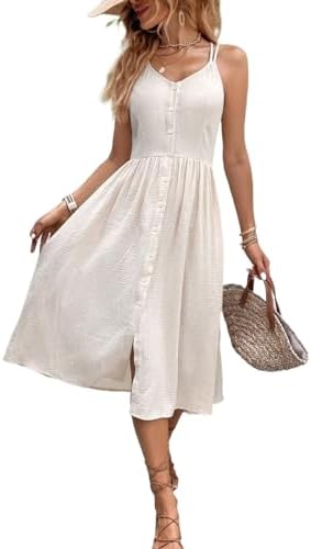 GLIGET Summer Dresses for Women 2024 Solid Button Front Cami Long...