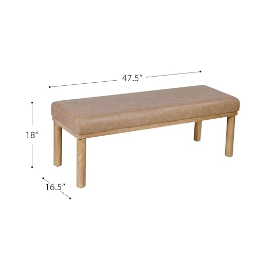 Image of HomePop 47.5 inch Oslo Bench - Sand Faux Leather