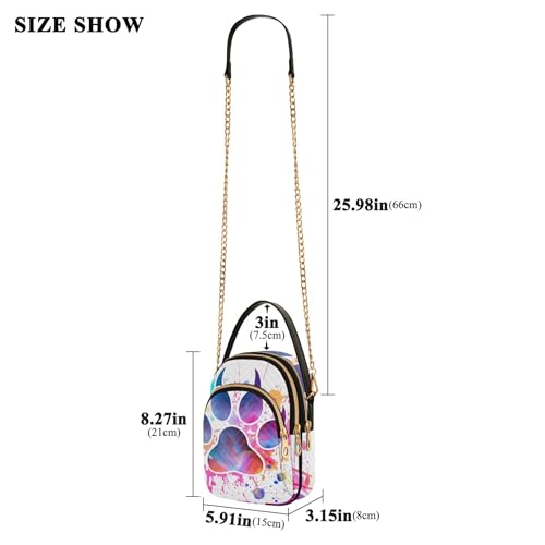 Watercolor Dog Paw Print Shoulder Handbag Women Colorful Phone Bags with Chain Strap Quilted Zipper Designer Bowler Tote3