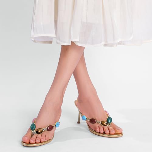 Jewelled Thong Heeled Sandals for Women Slip On Round Open Toe Flip Flop Pumps Mules Summer Strappy High Heels Dress Wedding Shoes3