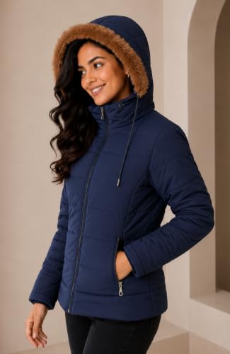 Image of SANE ORIGINALS Winter Jacket for Women with Detatchable Hoodie Cap || Lightweight Full Zipper Regular Fit Warm Jacket for Ladies