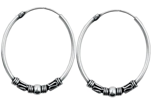 ENTREPLATA Par de Aros de Plata 925 Estilo Bali Ovalados – Dos Pendientes Criollas Piercing Unisex Hechos a Mano de 22 x 25 mm – Diseño Étnico Artesanal en Plata de Ley – Modelo 2