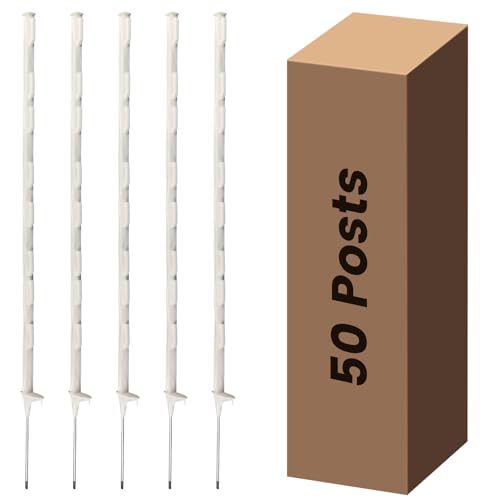 Toriexon Electric Fence Posts 50 Pack White 48 inch Step in Fence Posts Temporary Plastic Fence Posts for Farm Sturdy Fencing Post for Garden Yard