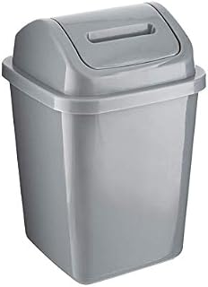 ZOOM Plastic Swing Top Bin 5L Waste Paper Rubbish Trash Can Square Small Swing Top Desktop Kitchen Bathroom Garbage Dustbin, 5 Litre (Silver)