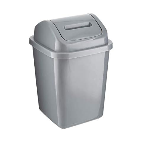 ZOOM Plastic Swing Top Bin 5L Waste Paper Rubbish Trash Can Square Small Swing Top Desktop Kitchen Bathroom Garbage Dustbin, 5 Litre (Silver) Cover