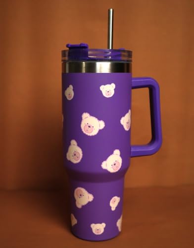 Image of 1200ML Stainless Steel Tumbler Hot and Cold with Handle and Lid and 2 Straws, Double Insulated Cup Leak Proof Mug Cupholder for Gym, Travelling (Dark Purple)