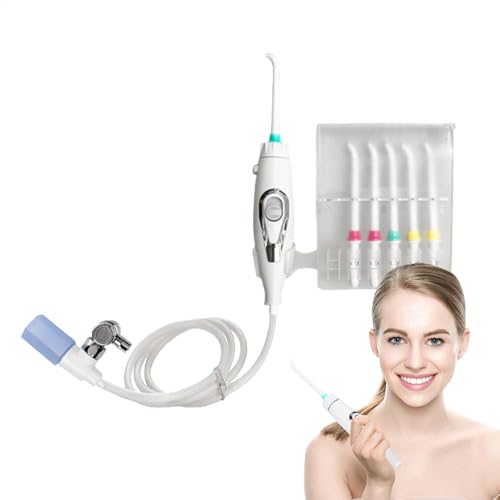 Flosser de agua para grifo, Flosser de agua para uso familiar,Irrigador bucal no eléctrico Water Flosser 6Nozzles   Limpieza de seguridad Cuidado bucal ajustable y duradero para la ducha y los dientes
