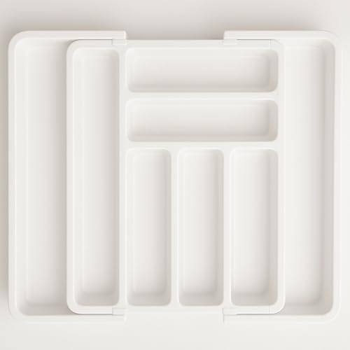 edihome, Organizador Cubiertos, Cubertero para Cajon, Bandeja de Cuberteria Extensible, con 6 a 8 Compartimentos, BPA Free, Ajustable, Utensilios de Cocina (Blanco) edihome, Organizador Cubiertos, Cubertero para Cajon, Bandeja de Cuberteria Extensible, con 6 a 8 Compartimentos, BPA Free, Ajustable, Utensilios de Cocina (Blanco)