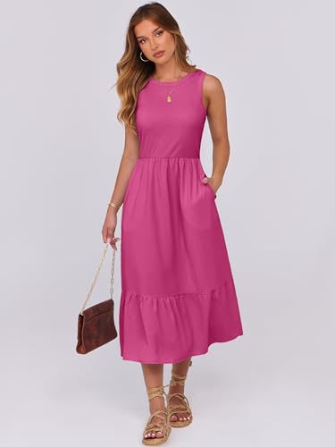 Image of ANRABESS Women Midi Dresses 2026 Summer Casual Sleeveless Sundress High Neck Tank Top Racerback Flowy Beach Dress ＆ Pockets