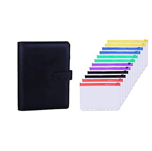 Antner A5 Pu Leather Binder (Black) Bundle | 12Pcs A5 Size Binder Pockets Multicolor Zipper #TOP23