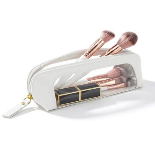 Image of LETGO Cute Makeup Bag,Small,Clear Travel Makeup Brush Holder,Waterproof PU Leather Cosmetic Brush Pouch with Zipper,Portable Makeup Brush Organizer Case for Women Girls Daily Use (Chic White)