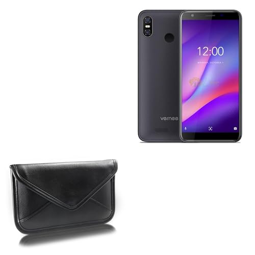 BoxWave Case Compatible with Vernee M3 - Elite Leather Messenger Pouch, Synthetic Leather Cover Case Envelope Design - Jet Black