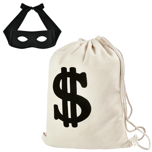 Acessórios disfarce de ladrão com máscara de olhos ladrão, bolsa dinheiro ladrão, bandido disfarce de Halloween, disfarce carnaval para adultos e crianças disfarce de Halloween festa temática de