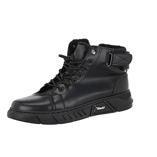 Generisch Zapatillas deportivas de piel para hombre, zapatillas de deporte altas antideslizantes, impermeables, cómodas, de un solo color, con hebilla lateral, zapatos deportivos para el aire libre
