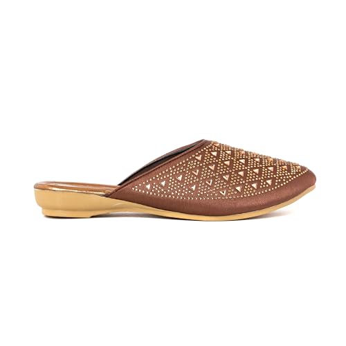 Image of Bellies for Women |Slip on Juttis Soft Padded |Stonework Mules for Ladies| Sparkling Upper |Back Open Casual Flats| Stylish Footwear Sandals for Ladies|Punjabi Mojari Half Shoes