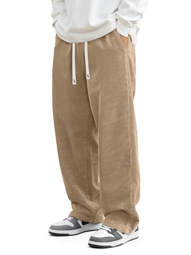 Image of JMIERR Mens Corduroy Pants Wide Leg Baggy Sweatpants | Loose Fit Joggers, Elastic Waist Drawstring, Casual Sweatpants, Vintage Pants, Fall Winter Fashion, Streetwear