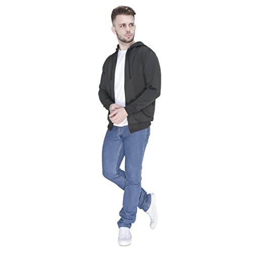 Image of Plain Zip Neck Hooded Winter Cotton Sweatshirt with Full Sleeves