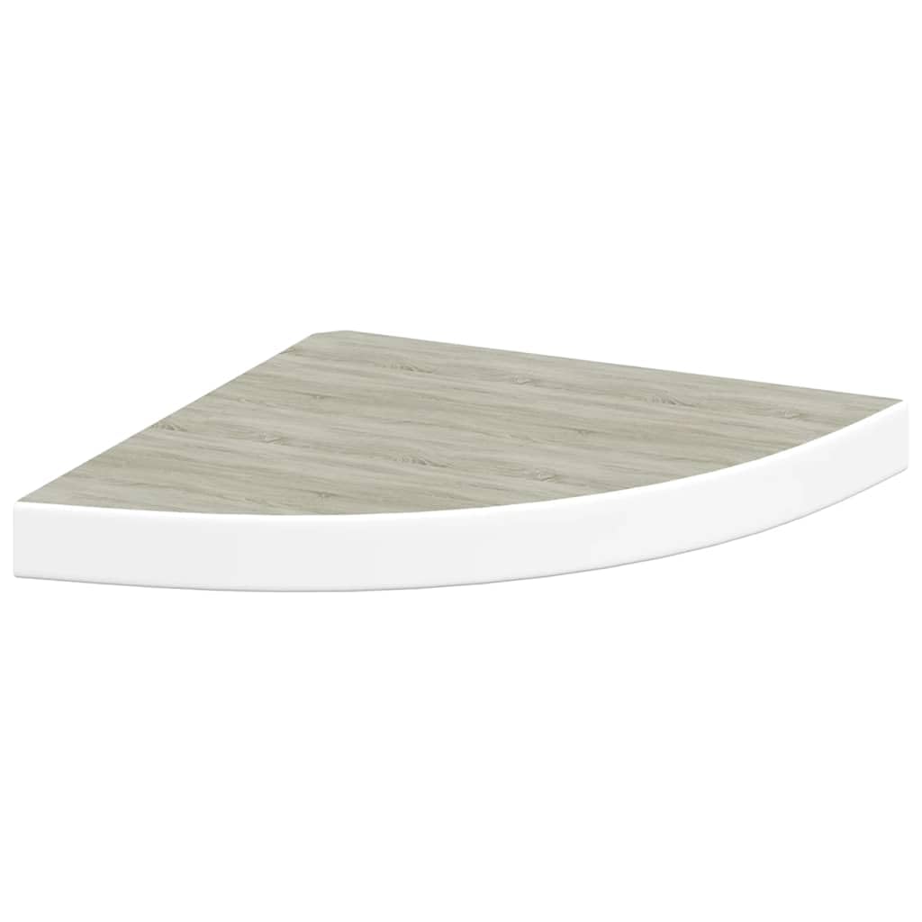 Juego de 4 estanterías de esquina de madera de densidad media con soporte invisible para salón, dormitorio y pasillo (roble y blanco), 35 x 35 x 3,8 cm
