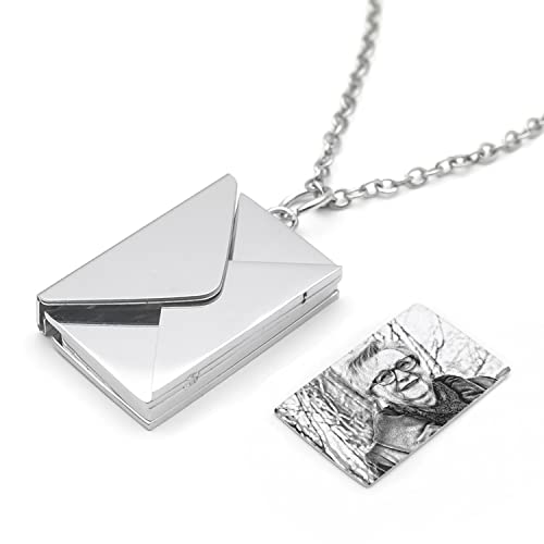 Personalized Envelope Necklace Custom Photo Necklace Collar Chain Pendant Envelope Locket Necklace Engraved Name Jewelry Silver Color #TOP2