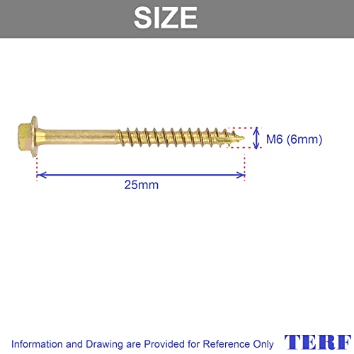 TERF® 6.0 X 25mm Advanced Turbo Coach Screws 6.0 X 25mm Slash Point Hex Flange Head Solo Coach Screw Yellow - Pack of 20 - Image 3