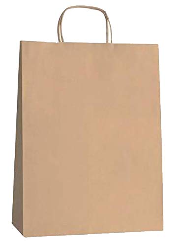 Yearol K07 25 Bolsas de papel kraft marron grandes con asas. 36 * 27 * 12 Para regalos, eventos, bodas, cumpleaños, comercio, compra, venta, manualidades, embalaje, transporte, eventos. Base plana.