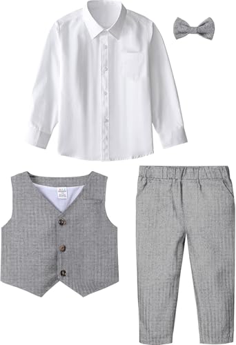 Image of A&J DESIGN 4pcs Baby & Toddler Suit, 12 Months - 5T, Shirt & Pants & Vest & Bow Tie