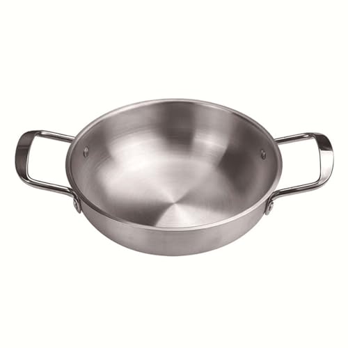 Cacerola de fideos ramen de acero inoxidable dorado, cacerola binaural, olla de sopa pequeña, olla de sopa poco profunda, olla de fideos ramen con asa, plateada, 18 cm