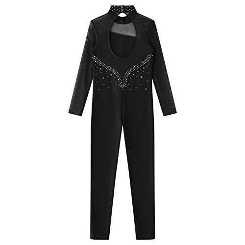 Yuumin Girls Kids One Piece Dance Unitard Long Sleeve Skating Jumpsuit Bodysuit Full Body Gymnastics Leotards Black 12 Years #TOP4