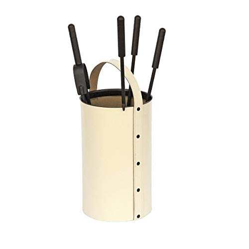 MS Beschläge Kamin-Set geschlossener Korpus Beige regeneriertes Leder Kaminbesteck 4-teilig Kamingarnitur Ofenbesteck Ofengarnitur Besteckteile Schwarz