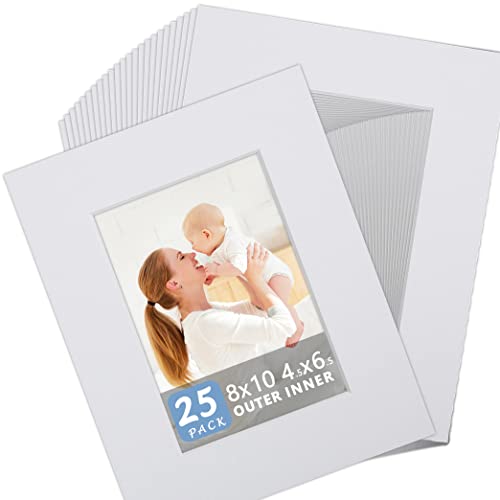 Somime 25 Pack White Picture Mats - 8x10 Pre-Cut Mats for 5x7 Photos - White Core Bevel Cut Frame Matte, Acid Free, Ideal for Frames, Artwork and Prints