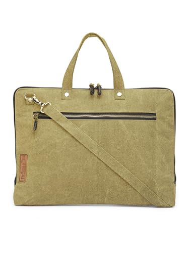 Image of The House of tara Beige Canvas Laptop MacBook Messenger Bag for Men and Women | Formal Business Slim Crossbody Sling Bag for College Purpose | Laptop Upto 15.6 Inch | Handbags with Shoulder Straps