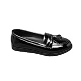 IVACHY Women's Black Patent Loafers with Bow or Tassel Style – Slip-On Flat Shoes – Comfortable Stylish Casual Work Flats for Office, School, Everyday Wear