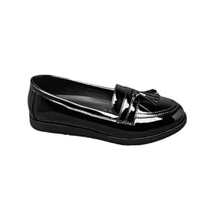 IVACHY Women’s Black Patent Loafers with Bow or Tassel Style – Slip-On Flat Shoes – Comfortable Stylish Casual Work Flats for Office, School, Everyday Wear