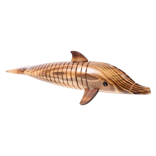Zerodeko Estatua De Madera De Delfín De Modelo Realista De Animal Marino Decoración Creativa para Escritorio y Hogar Madera Natural y Estable para Ambiente Interior y Jardín