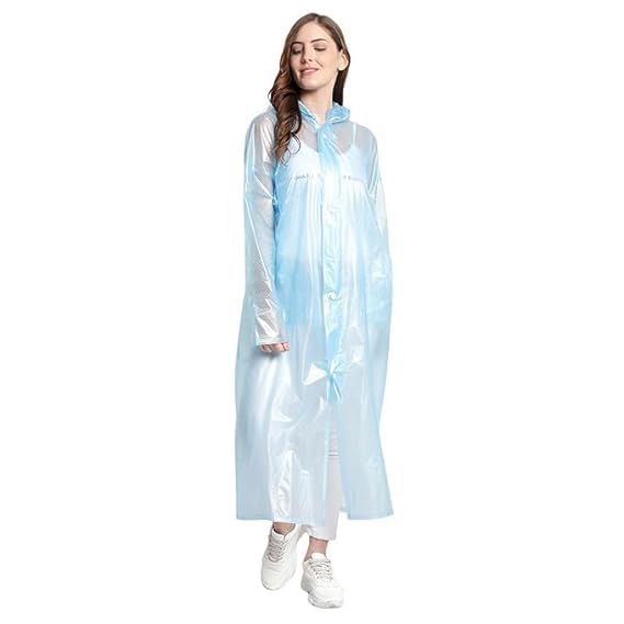 Full-Length High Neck Raincoat – Soft PVC, Semi-Transparent, Heavy-Duty with Zipper & Button Closure, Large Hood, Zero Leakage, Regular Fit-image-19