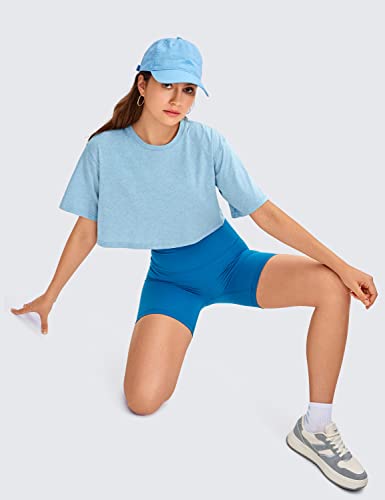 Image of CRZ YOGA Pima Cotton High Neck Crop T-Shirt | Workout, Naturally Soft, Loose Fit, Short Sleeve Tops for Women