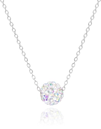 Dainty Bling Bead Ball Necklace for Women • Rhodium Silver Plated Cute Slide Mirror Disco Ball Charm Necklaces 15