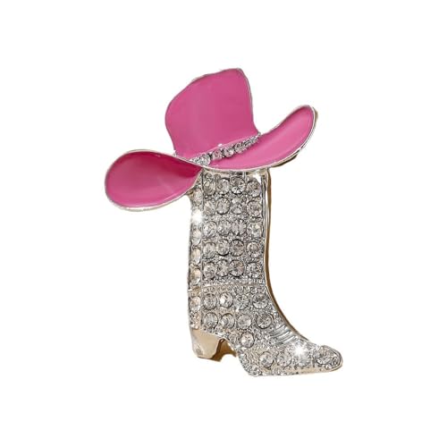 Image of Cut Boot Rhinestones Pink Cowboy Hat Brooch Lapel Pins for Women Girls Fashion Trendy Party Christmas Crystal Brooches Pin Dress Suit Ceremony Hat Bag Clothes Accessories Holiday Gift