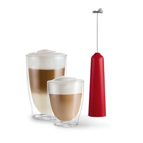 Tchibo Hand-Milchaufschäumer akkubetrieben wiederaufladbar inkl. USB-Ladekabel spülmaschinengeeigneter Edelstahlquirl für Latte Macchiato Cappuccino und Kakao Rot